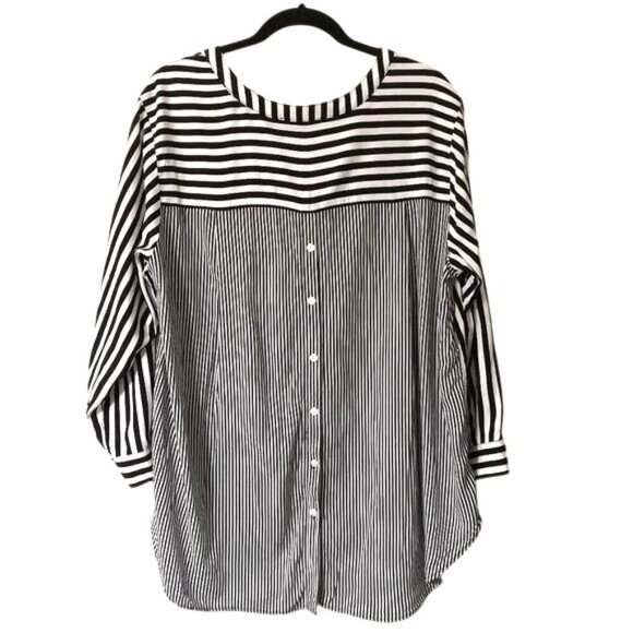 Like New Jane and Delancey Mix Striped Roll Tab Sleeve Button Down Shirt Size 1X - Picture 5 of 5